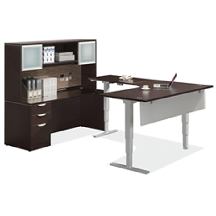 Sit-to-Stand Desk U-Shaped w/ Credenza & Hutch
